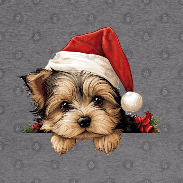 Christmas Peeking Yorkshire Terrier Dog by Chromatic Fusion Studio